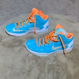 Nike Kids Mid-Top Basketball Sneakers in Turquoise & Neon Orange